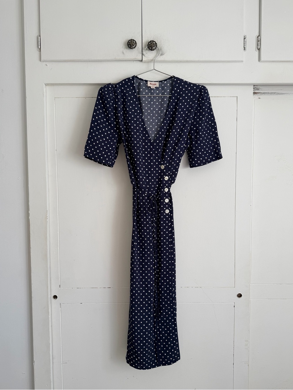 Rouje Gabin Dress - Navy Blue Polka Dot Midi Wrap